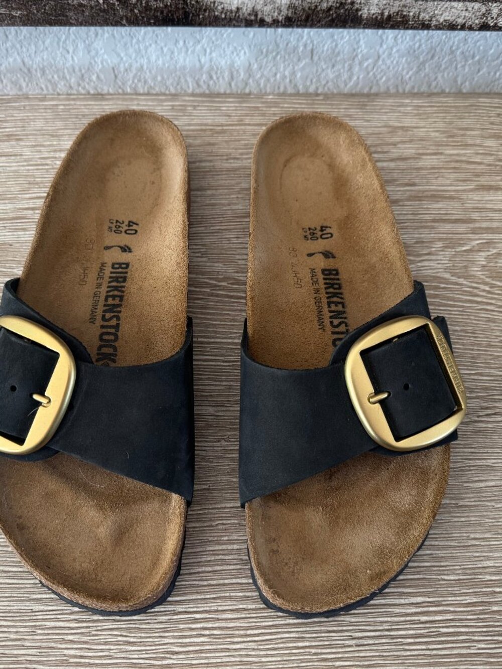 LN Birkenstock Madrid Big Buckle Sandals Black Nubuck *40* - Picture 4 of 6